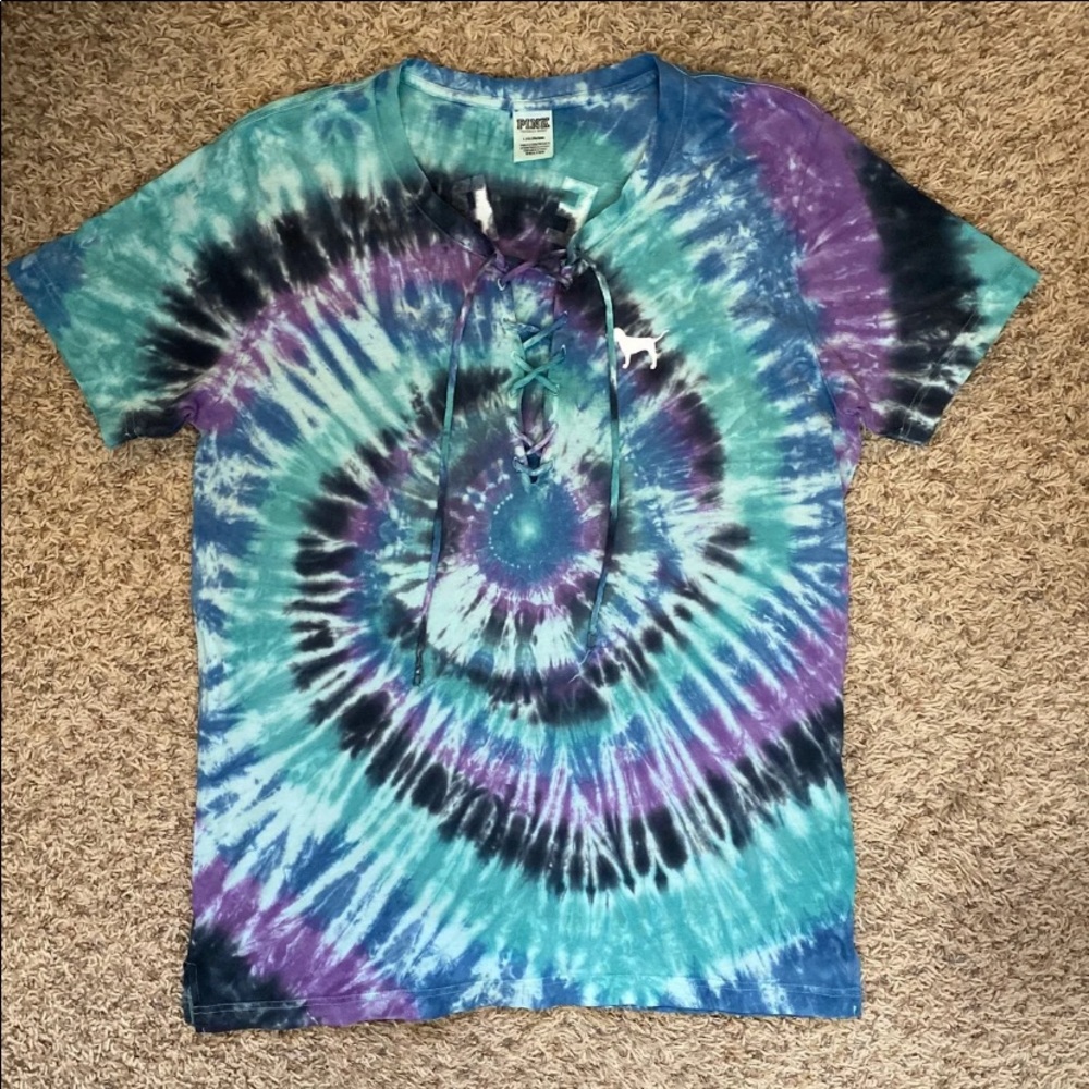 🍄VS PINK Unique Custom Tie Dye Campus Tee - Picture 2 of 10